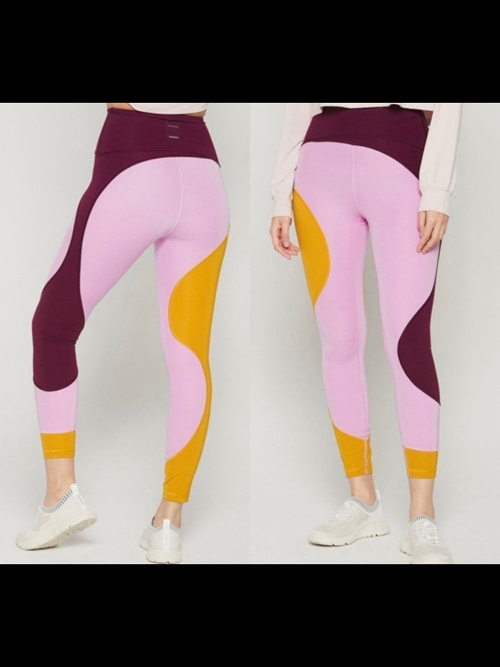 Lululemon Roksanda Colorblock High-Rise Leggings in Pink, Maroon & Mustard, Sz 6